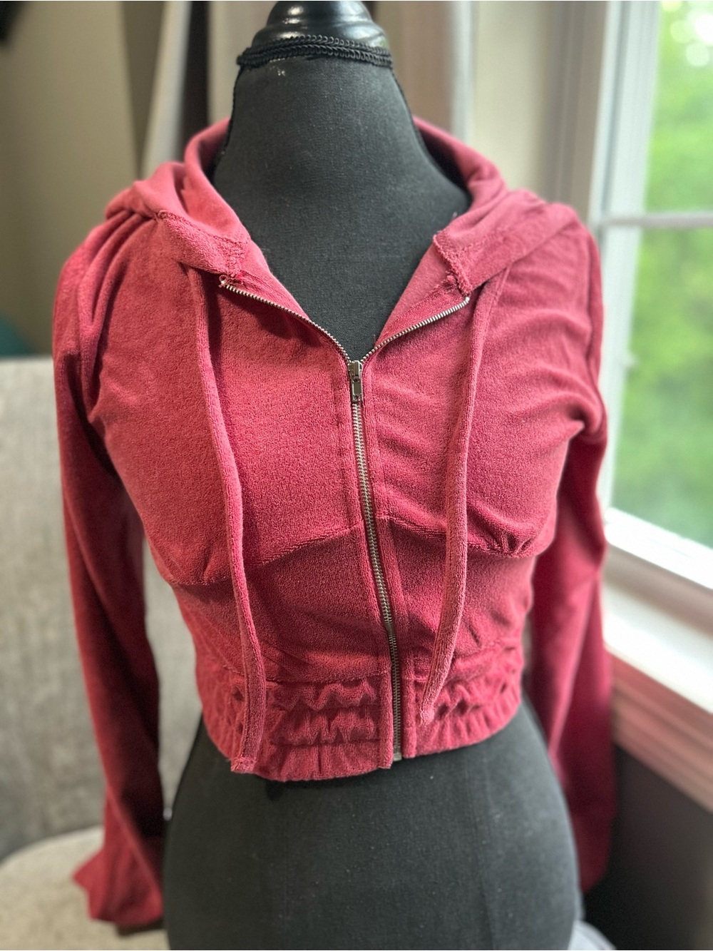 Zenana Pink Plush Cropped Zip-Up Hoodie
